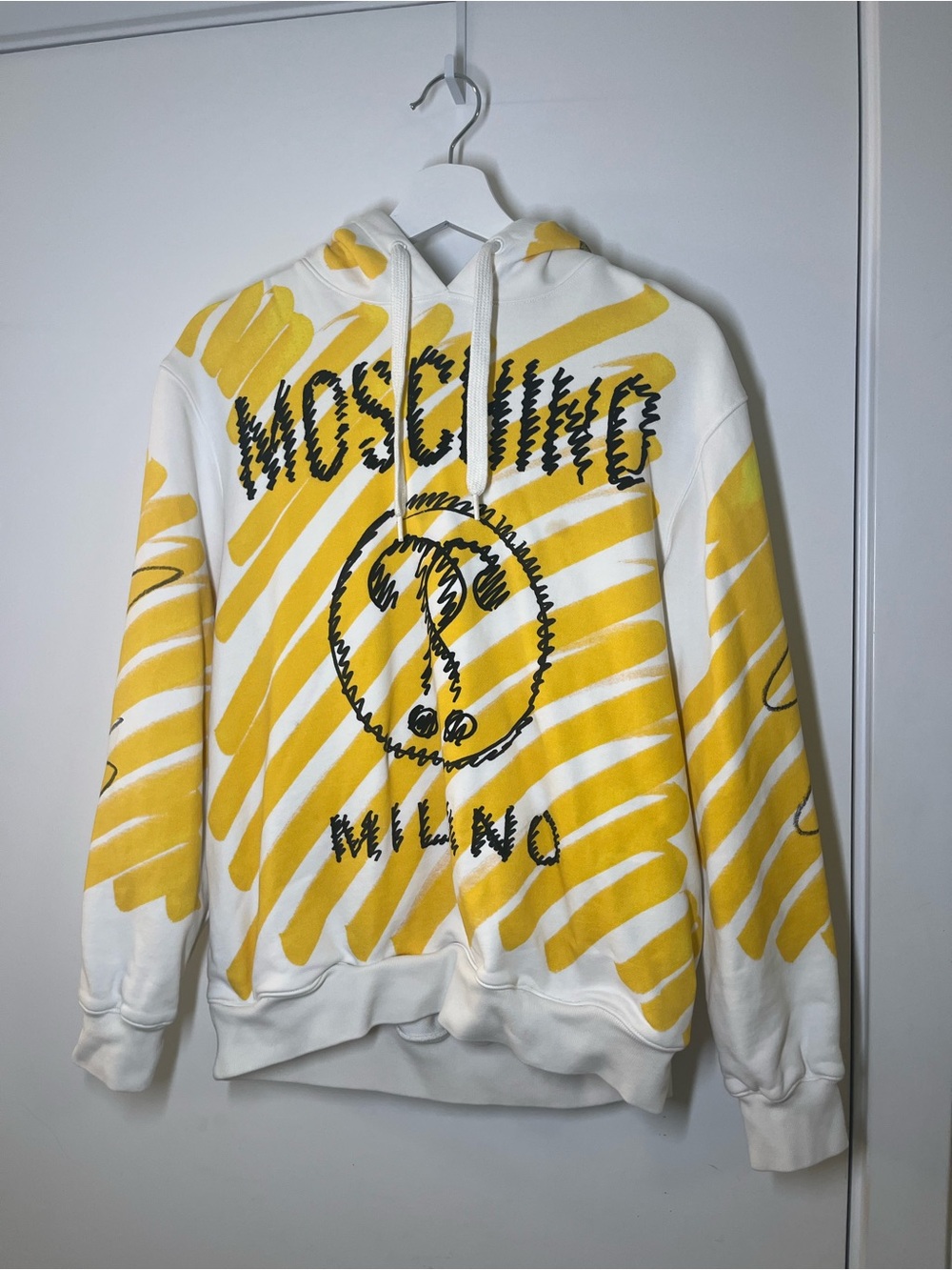 Moschino White & Yellow Graphic Logo Hoodie